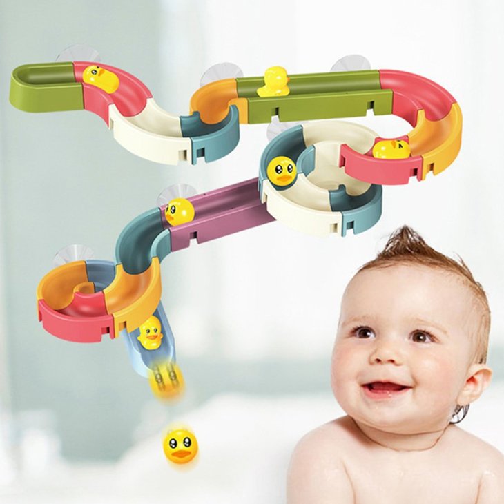 34pcs DIY Assembly Children’s Wind-Up Duck Water Slide Bathroom Toy_5