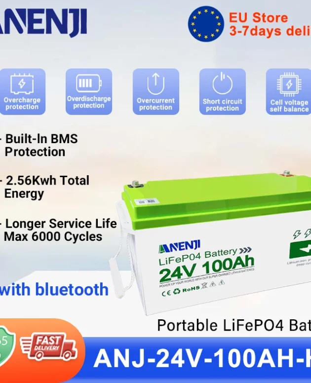ANENJI 24V 100AhLiFePO4 Battery 6000 Cycles 25.6V Lithium Iron Phosphate Batteries For Solar Home Energy RV Campers Built-in BMS