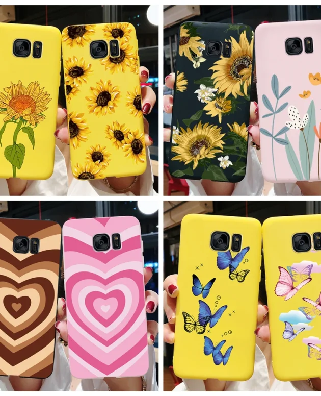 For Samsung Galaxy S6 S7 edge Case Cute Love Heart Flower Silicone TPU soft cases cover For Samsung S6 S7 S 6 7 edge phone Case