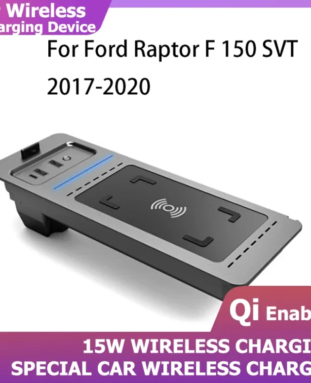 Car wireless charger 15W for Ford F150 SVT Raptor 2015 2016 2017 2018 2019 2020 fast phone charger charging plate accessories