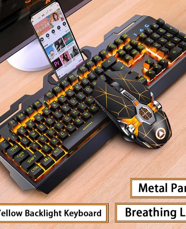 Gaming Keyboard and Mouse Combos Backlit RGB LED USB 104 Key Wired Mechanical Feeling Keyboard Mice For Gaming PC Laptop Office