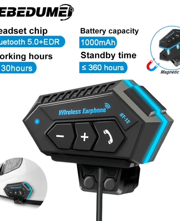 BT12 Motorcycle Helmet Headset Bluetooth Wireless Handsfree Call Kit Stereo Anti-interference Waterproof Speaker Moto Earphone