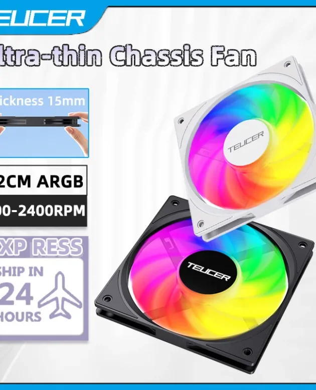 TEUCER ARGB CPU Case Fan 120mm Low Noise Ultra-thin Design 5V 3PIN Motherboard Lighting Sync PWM 800-2400RPM Case Cooler Fan