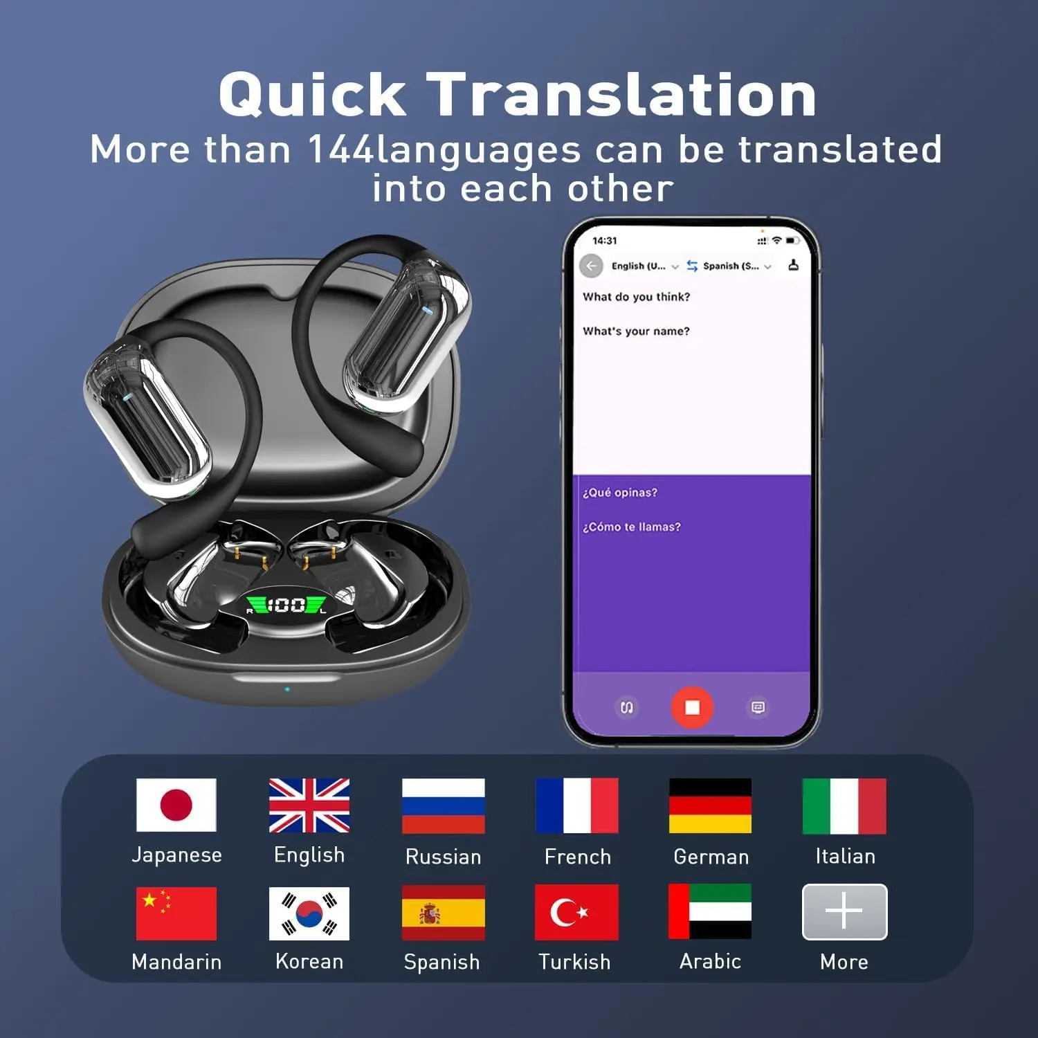 Clear Calls OWS AI Language Translation Wireless Earphone for iPhone with 144 Online Languages Real Time Earbuds for Travel - Image 5
