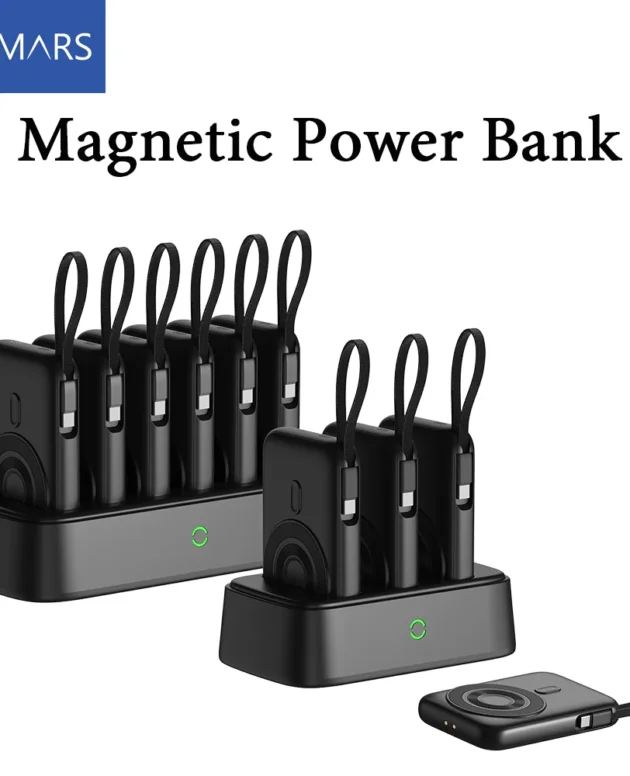 Domars Portable Power Banks with 6x10000mAh PD 22.5W Magnetic Wireless Fast Charging Station Built-in Type-C Cables With CCC