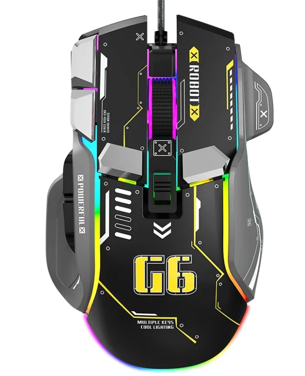 G6 Gaming Mouse Wired 128000DPI ChipA826 RGB Macro-programmable Ergonomic design superior for Gaming and Work