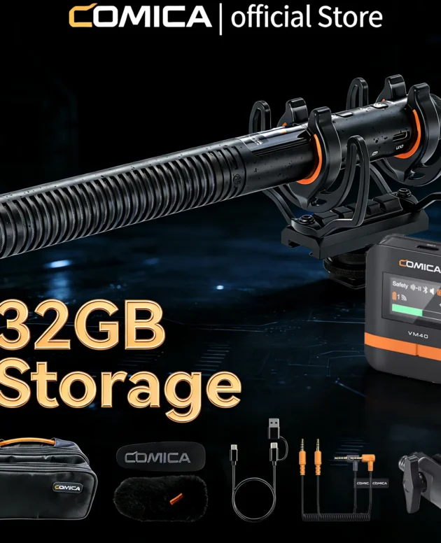 COMICA VM40 Super Cardioid 2.4G Wireless Shotgun Microphone 48kHz/32-bit 32GB Built-in Storage Mic for Camera,Smartphone,PC