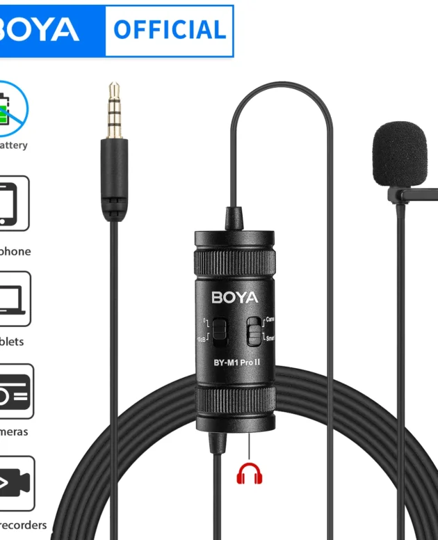 BOYA BY-M1 PRO II 3.5mm Lavalier Lapel Microphone for Mobile Phone PC Laptop Camera Wired Microfon for Speaking Audio Vlogging