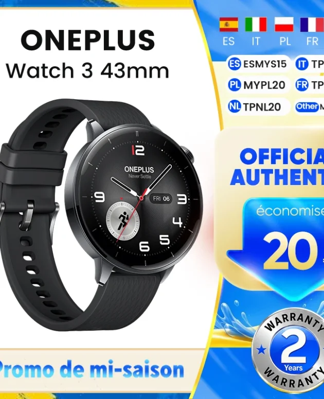 Global Version OnePlus Watch 3 Smart Watch 43mm 1.32 inch AMOLED Display Snapdragon W5 Processor Dual Frequency GPS Wear OS