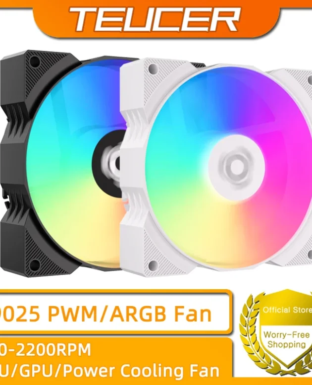 TEUCER T9025 90mm RGB ARGB CPU Cooling Fan, PWM Speed Regulation 800-2200RPM, ITX Chassis Cooling Solution