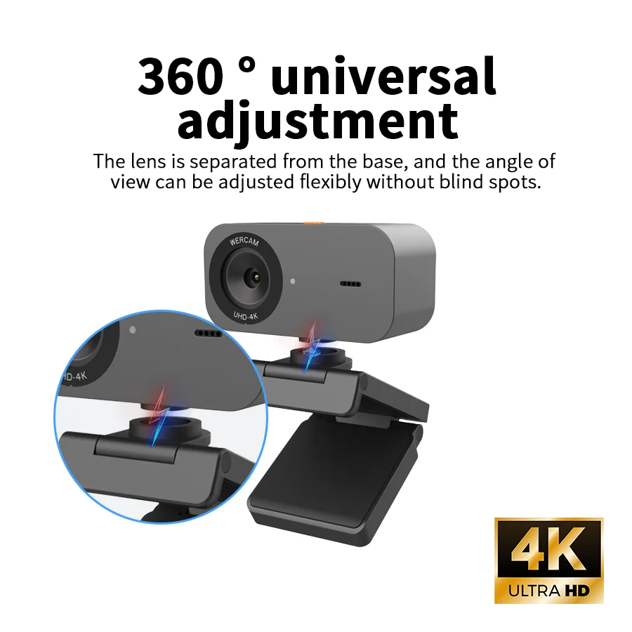 4K Ultra HD Webcam with Privacy Cover, Autofocus, 360° Adjustable, USB Plug and Play for Video Conference, Live Streaming - Image 2