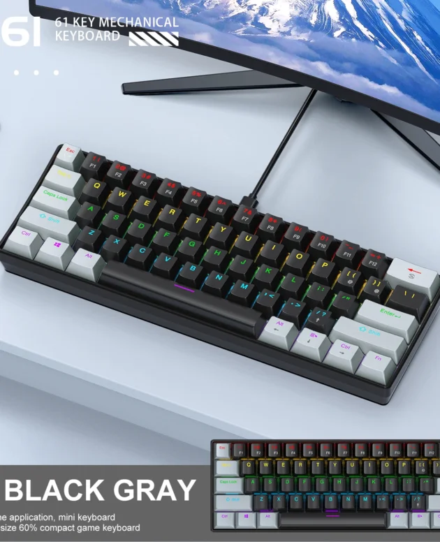 K61 Mechanical Keyboard Wired Connection,RGB Backlighting,61-key Mini Keyboard,Suitable for Desktop Computers and Laptop