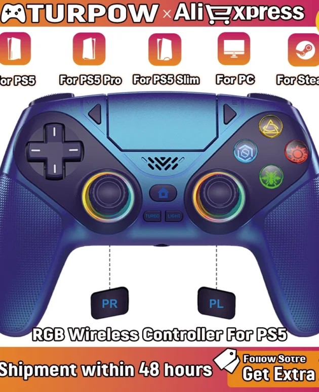 Gamepad RGB For Playstation 5/PS5 Pro/Slim/PC Wireless ps5 controller Dual Vibration Marco/Turbo Function 3D Game Joystick
