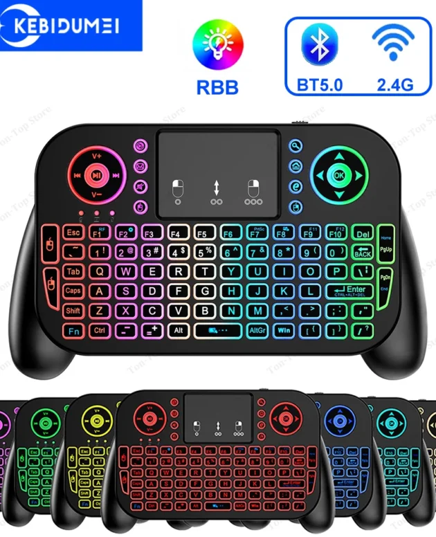 RGB Mini Keyboard Bluetooth 5.0 Keyboard 2.4G Wireless Keyboard Dual-mode Rechargeable Keyboard with Touchpad for Android TV Box