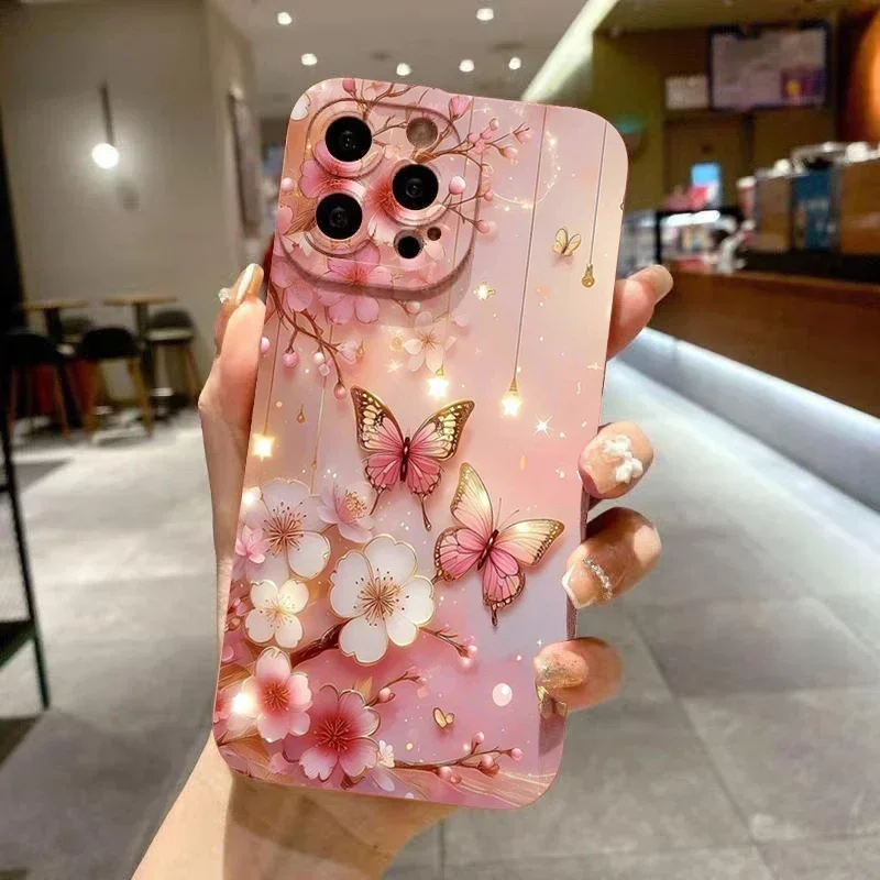 Butterfly & Floral Design Shockproof Phone Case for iPhone 11 12 13 14 15 16 Pro Max 16E Mini XR XS X 7 8 Plus SE2 Matte Cover - Image 3