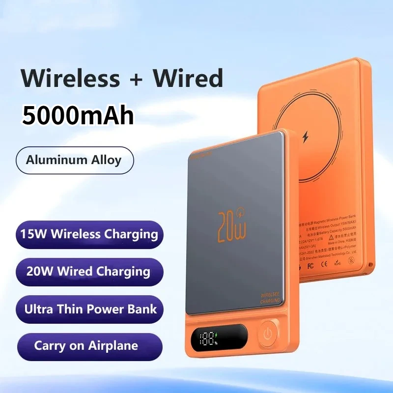 5000mAh Qi2 Magnetic Power Bank for Magsafe Wireless Fast Charging Portable External Battery for IPhone Samsung Spare Battery