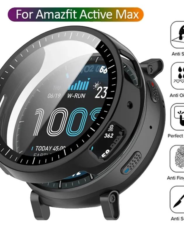 Tempered Glass + PC Case For Amazfit Active Max All-around Protective Cover Shell Bumper For Amazfit Active Max Screen Protector