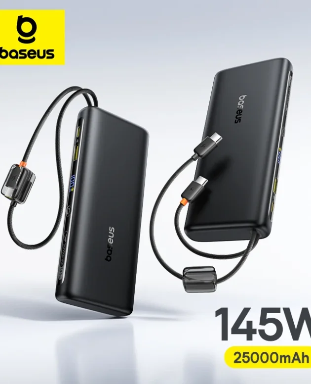 【CCC】Baseus 25000mAh 145W Power Bank Built-In Dual USB-C Cable Fast Charge Digital Display Power Bank For Mac iPhone Samsung