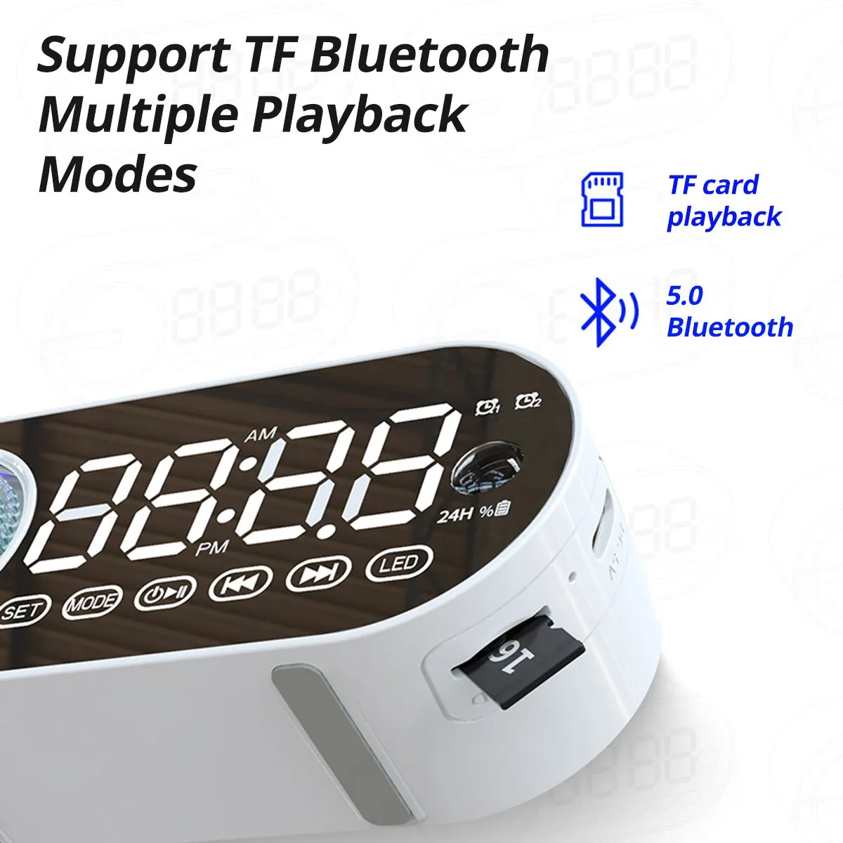 Mini Wireless Bluetooth Speaker Alarm Clock RGB TWS USB LED Mirror Digital Clock FM Large Display Living Room Office Decoration - Image 5