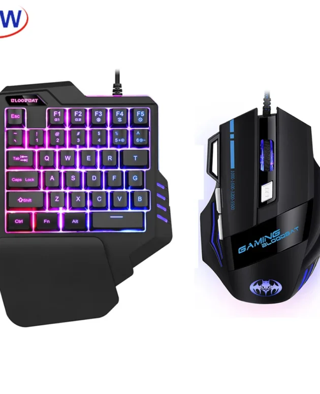 RGB Backlit Gaming Keyboard And Mouse Combo One-Handed Keypad with 3200 DPI Mouse Game Converter for PS4 Xbox Nintendo Switch