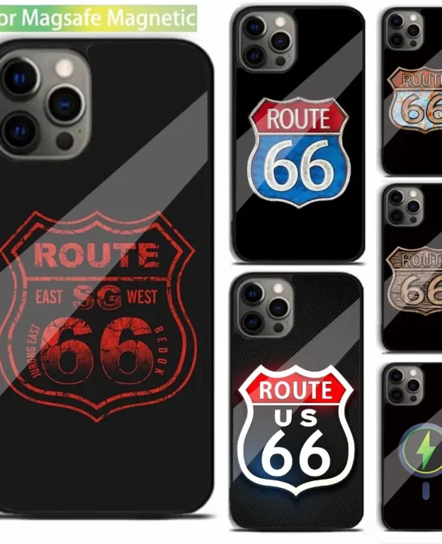 America Route 66 Phone Case For iPhone 15,14,13,12,11,Plus,Pro,Max Mini Magsafe Magnetic Wireless Charging