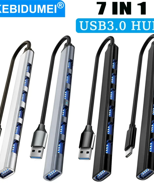 KEBIDUMEI USB 3.0 HUB 7Port Type C Docking Station Splitter High Speed Data Transfer Expander OTG Adapter for Macbook Pro Laptop