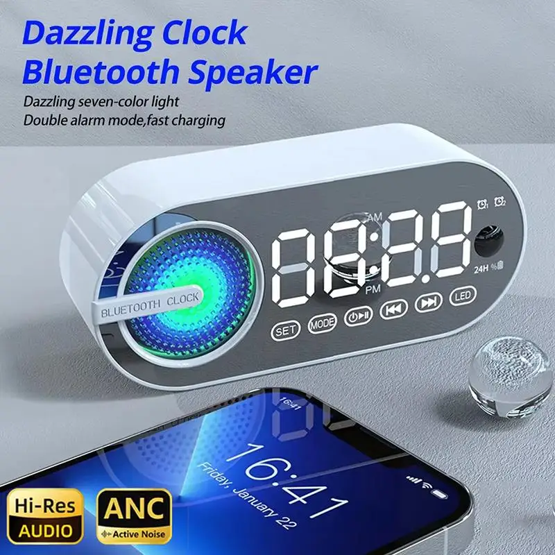 Mini Wireless Bluetooth Speaker Alarm Clock RGB TWS USB LED Mirror Digital Clock FM Large Display Living Room Office Decoration - Image 2