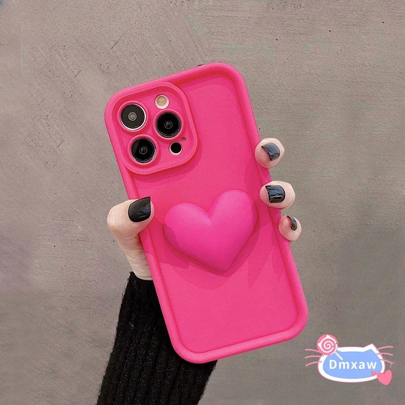For Honor 90 80 GT 70 60 50 Pro Plus SE Phone Case 3D Stereo Love Heart Cute Matte Rose Red Green Simple Cover - Image 3