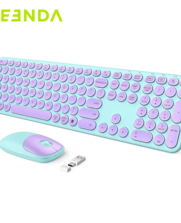 SEENDA USB & Type C Wireless Keyboard and Mouse Combo for Win 7/8/10 MacBook Pro Air Laptop PC Round Key Ergonomic Keyboards
