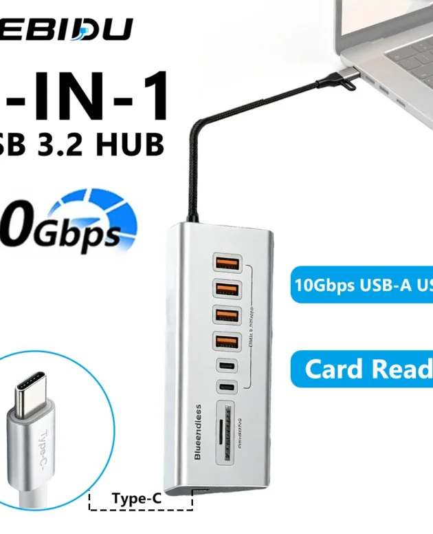 KEBIDUMEI 10Gbps USB 3.2 GEN 2 Docking Station 8 Ports USB-C HUB Type C Splitter Data Transfer Adapter Card Reader For PC Laptop