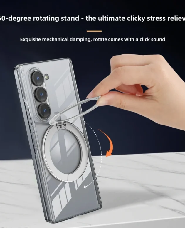 Magnetic Attraction For Samsung Galaxy Z Fold 7 6 5 Fold7 Protective Case 360° Transparent Rotating Holder Hinge PC Phone Shell