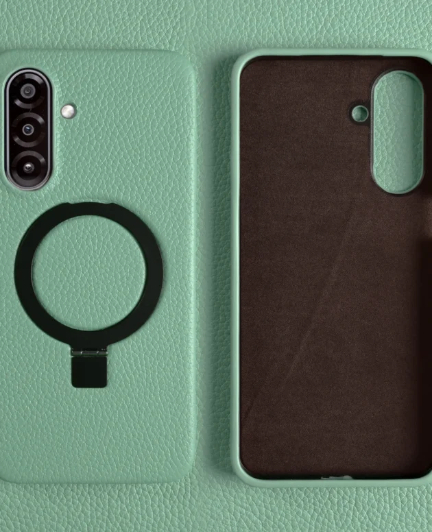Magnetic Bracket Ring Lychee Genuine Leather Case For Samsung Galaxy A17 A55 A56 A26 A35 A15 A16 A14 A34 A54 Phone Back Cover