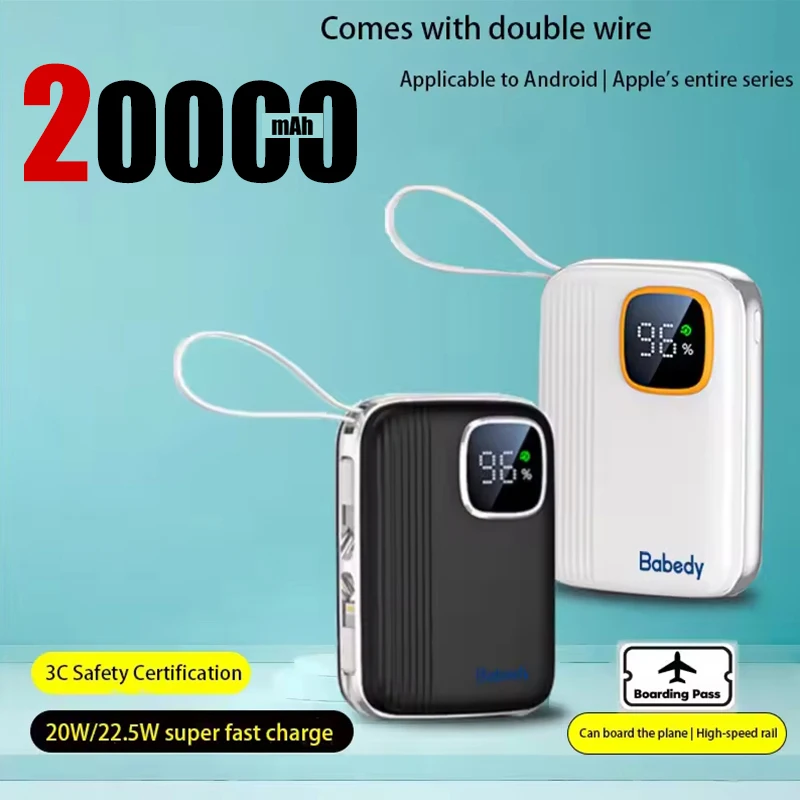 10000mAh 20000mAh Portable Dual-wire Power Bank 20W/22.5W Compatible Mobile Power Supply Is Suitable for iPhone, Huawei, Xiaomi - Image 2