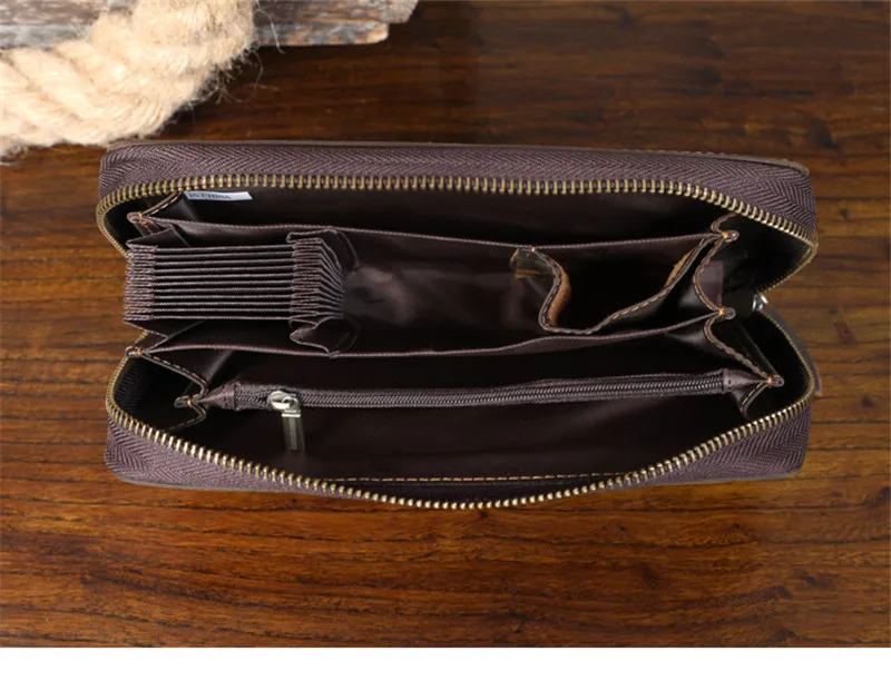 Vintage natural genuine leather men's clutch bag simple high quality crazy horse cowhide phone multi-card slot card holder purse - Image 5