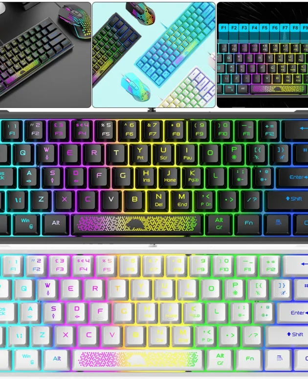 K61 RGB Wired Keyboard 60 Percent Ergonomic Gaming Keyboard 62 Keys USB Mechanical Keyboard Multiple Modes for Laptop PC Tablet