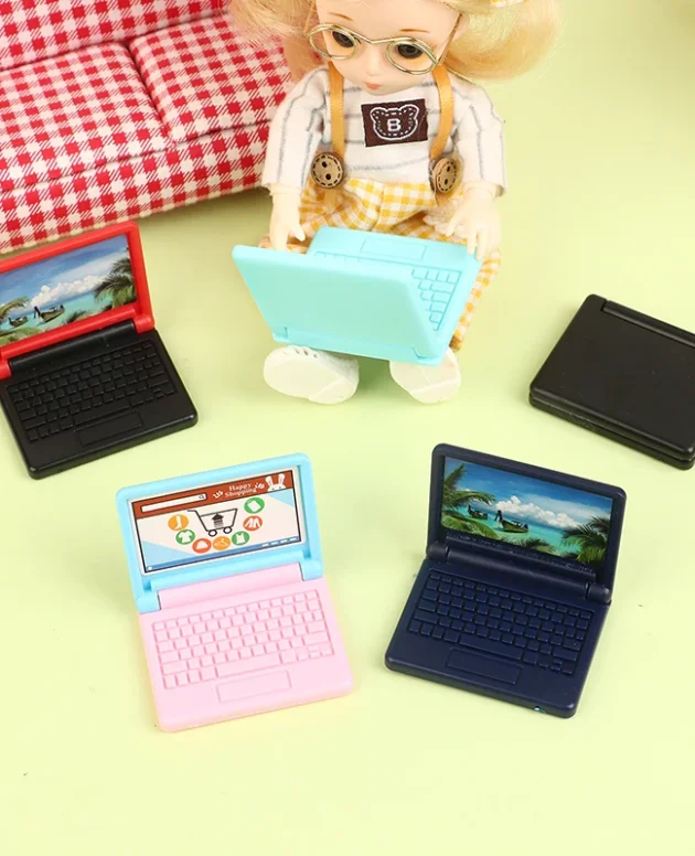1Pc Plastic Dollhouse Miniature Office Computer Toys Model Mini Simulation Laptop Dolls House Decoration Accessories-Toy