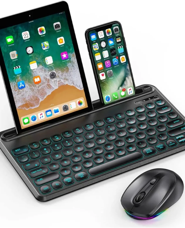 RGB Blacklit Bluetooth Wireless Keyboard and Mouse Combo for Mac OS iPad iPad Air iPad Pro Tablet Android Mobile Phone Laptop PC