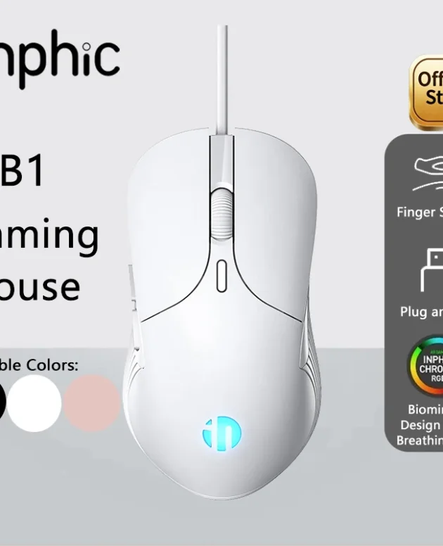 INPHIC B1 Wired Gaming Mouse Silent Click 7200DPI Adjustable 6 Programmable Buttons RGB Breathing Light Ergonomic Anti-slip Opti