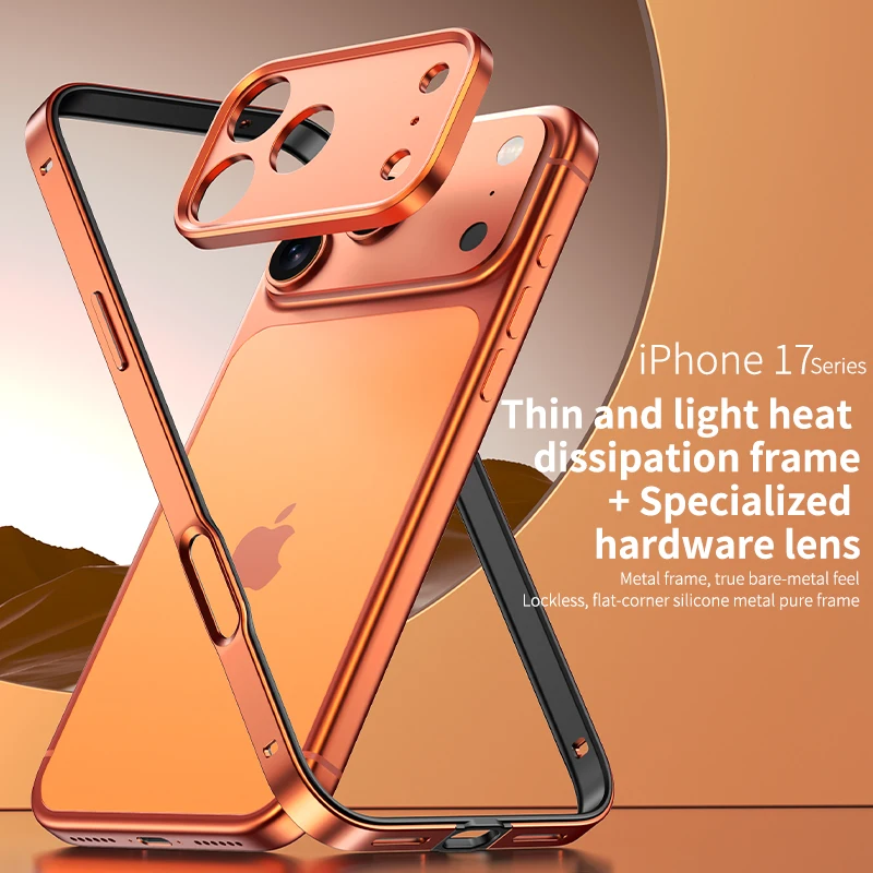 Original Aluminum Metal Hybrid Silicone Bumper Phone Case For iPhone 17 Pro Max 17 Air Alloy Metal Lens Protect Shockproof Cover