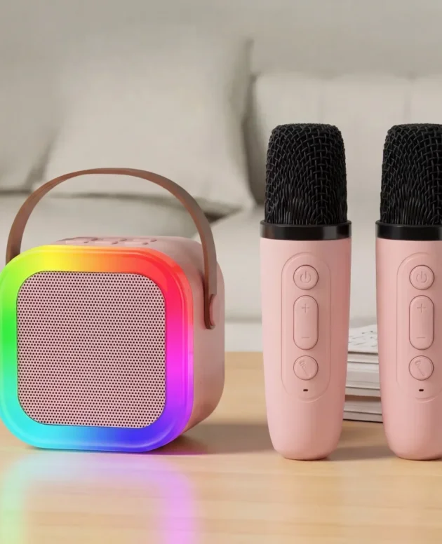 Outdoor Portable Karaoke Speaker with 2 Wireless Mics Bluetooth Audio 360° Surround Sound Support USB/TF and AUX for Camping