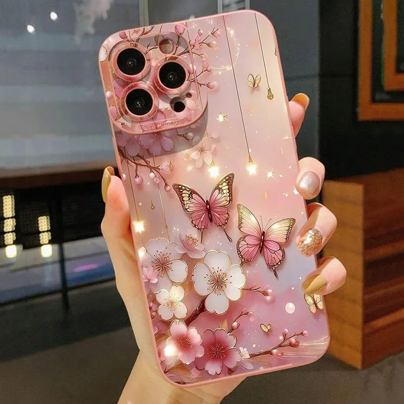 Butterfly & Floral Design Shockproof Phone Case for iPhone 11 12 13 14 15 16 Pro Max 16E Mini XR XS X 7 8 Plus SE2 Matte Cover - Image 2