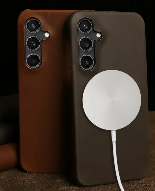 Luxury For Magnetic Magsafe Samsung Galaxy S23 Ultra Leather Phone Case For Samsung S24 S23 S22 S21Plus Wireless Charging Cover