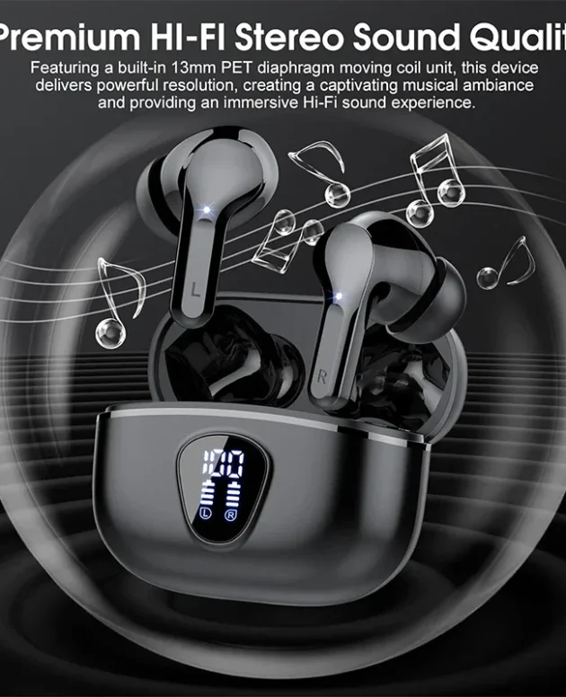 UYUXIO BT5.4 Wireless Ear Buds with LED Display HiFi Stereo Earbuds Headphones with IP7 Waterproof ENC Noise Cancelling Earphone