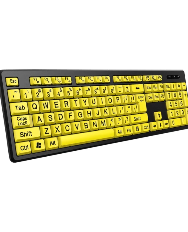 Black Large Print Yellow Buttons Keyboard USB Wired Keyboard for Seniors and Low Vision