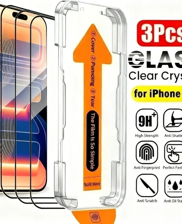 3Pcs Ultra HD Tempered Glass for iPhone 17 16 15 14 13 Pro Max Air 12 11 Pro 15 16 Plus XS XR One Click Install Screen Protector