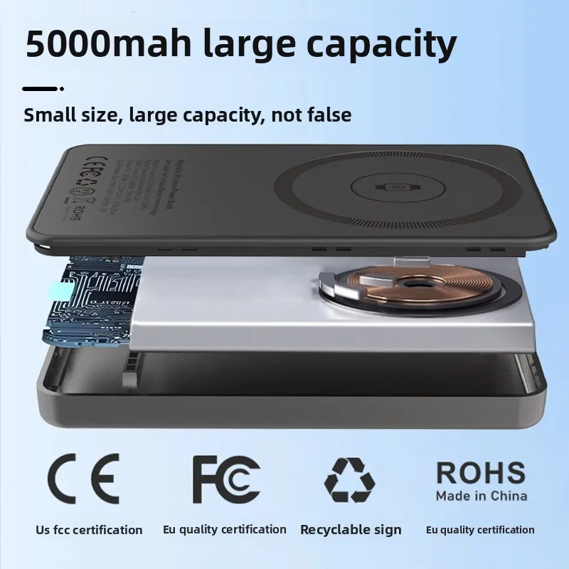 Qi2 4th new solid-state battery magnetic suction Wireless power bank 5000mAh Fast charging Power bank for iPhone watch airpods - Image 2