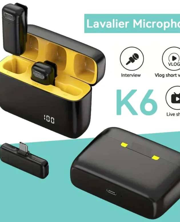 Wireless Lavalier Microphone with Charging Case Portable Noise Cancelling Mini Outdoor Microphone for Live Interviews