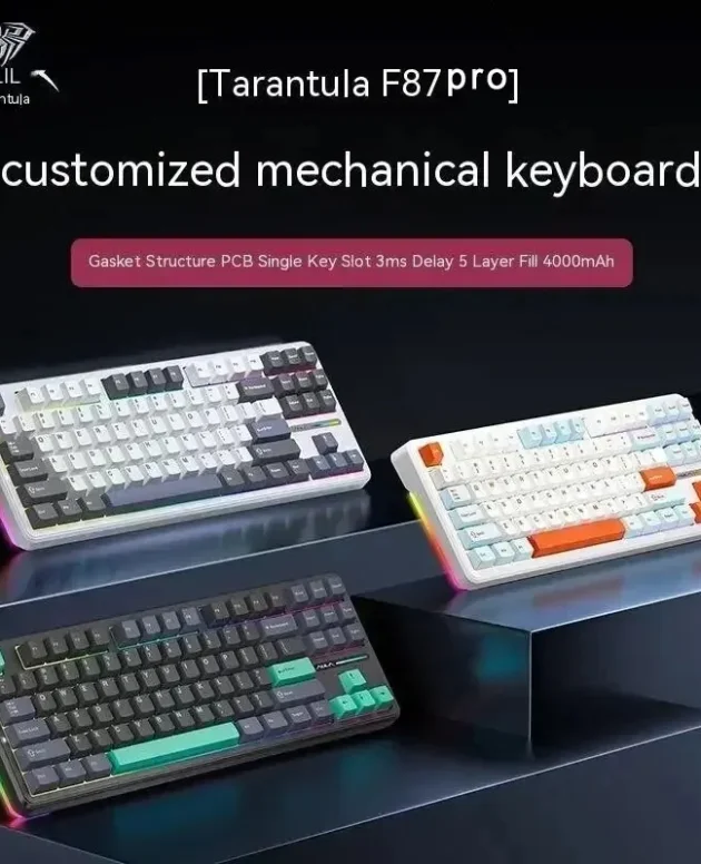 AULA F87 Pro Mechanical Keyboard 2.4g/Usb/Bluetooth Tri Mode Wireless 87 Key Rgb Pbt Gasket 5 Layer Silencing Full Key No Impact