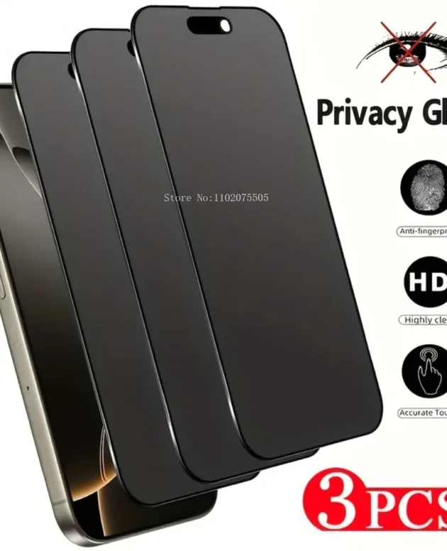 3Pcs Privacy Tempered Glass for IPhone 17/16/15/14/13/12/11 Promax 15 Plus 17 Pro 12 Mini XR XS 15 Pro Anti-Spy Protective Film
