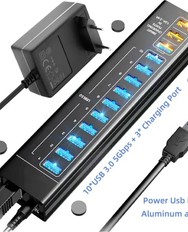 7/13 Ports USB Hub 3.0 5Gbps Aluminum LED Light USB A 3.0 hub Splitter Extension Dock 5V Power Adapter for Laptop Desktop